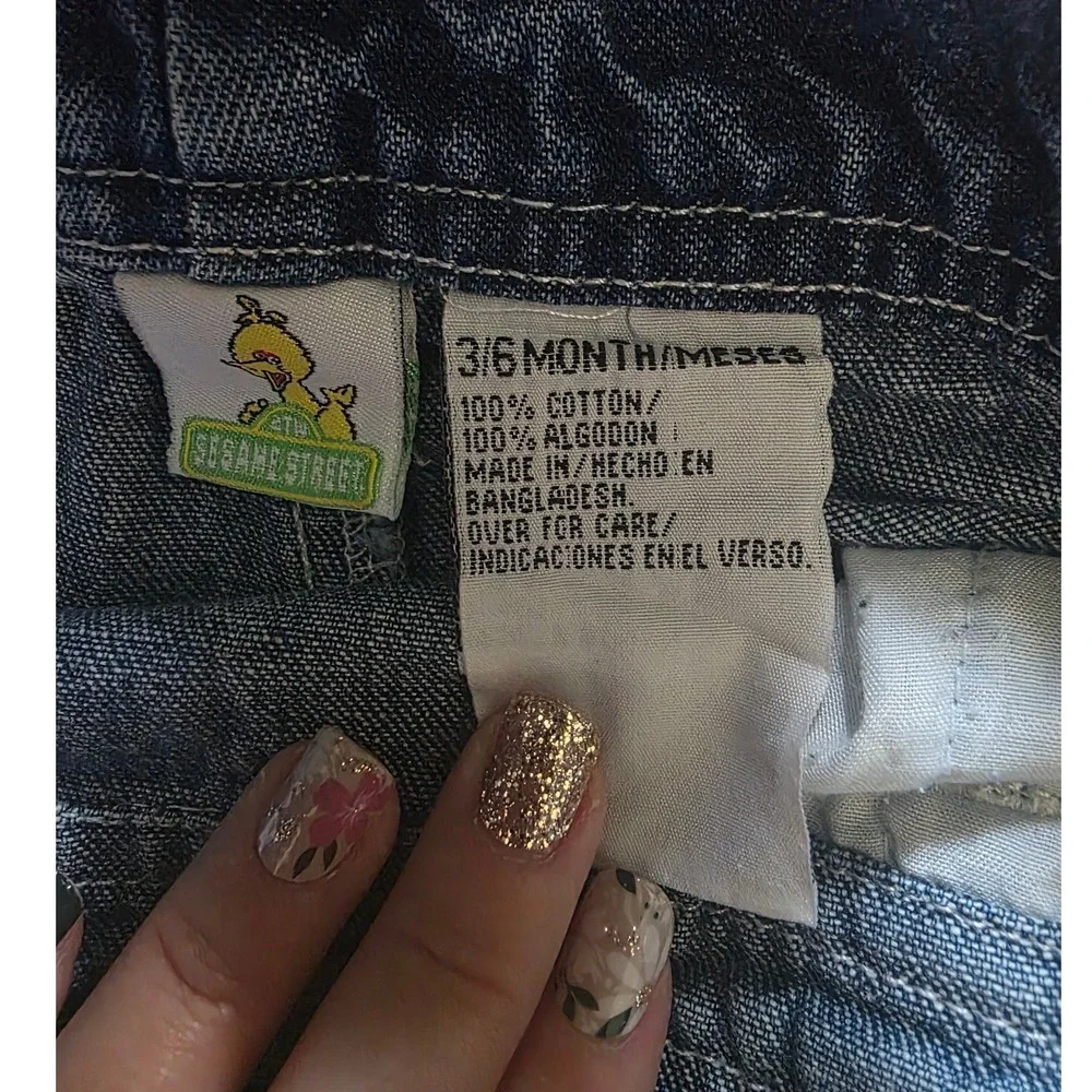 Vintage Sesame Street Baby Denim Overalls Medium Wash Big Bird 3-6 Months